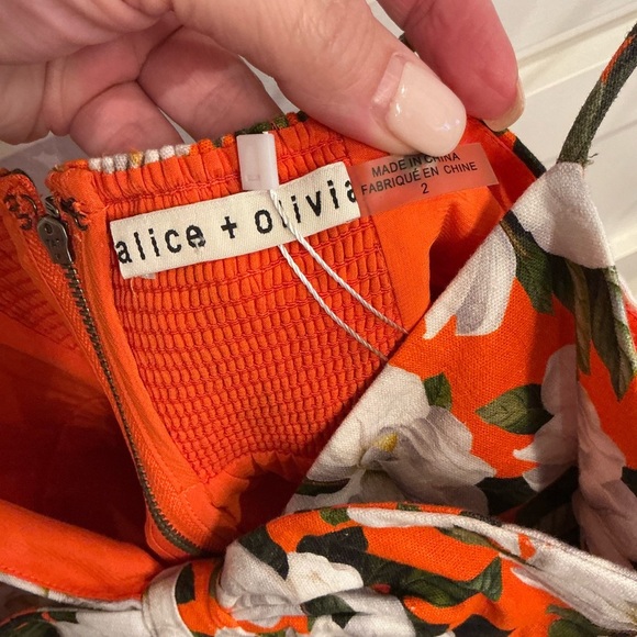 Alice + Olivia vibrant orange floral dress… adorable front tie. - Picture 10 of 12